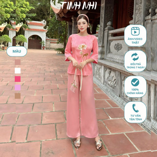Đồ lam đi chùa thêu sen TINH NHI mềm mại thoải mái PP58