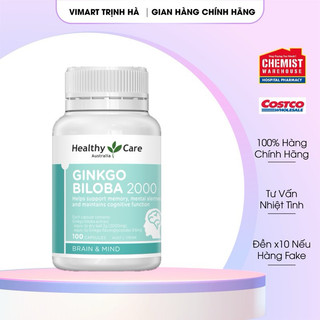 Viên uống bổ não Healthy Care Ginkgo Biloba 2000 Úc 100 viên cải thiện trí nhớ, tăng tuần hoàn não