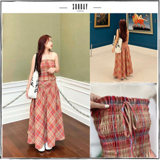Set Áo Cúp Ngực Chân Váy Maxi Đi Biển, Set Áo Ống Chân Váy Dài Xoè Caro Tiểu Thư Zoey Set - Sunday Clothing SET009