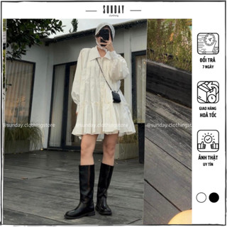 Váy Đầm Babydoll Tay Dài Linen, Đầm Dáng Xoè Dễ Thương Tiểu Thư Jeni Dress - Sunday Clothing DAM005