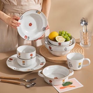 LẺ - Bộ bát đĩa, bộ chén dĩa, chén đĩa sứ, bát đĩa sứ, bộ bát đĩa sứ họa tiết hoa đỏ Retro, chén đĩa