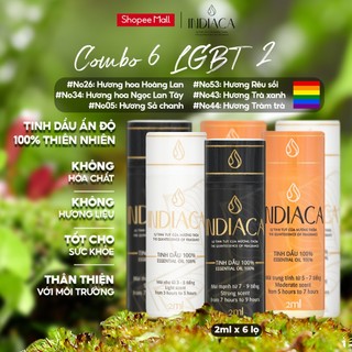 Combo 6 Lọ 2ml Tinh Dầu INDIACA Thiên Nhiên Nguyên Chất, Có Kiểm Nghiệm, Cao Cấp | LGBT 2