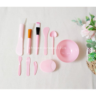 BỘ TRỘN MẶT NẠ 10 MÓN HỒNG cọ, que quét, thìa lấy kem, muỗng, xẻng tim