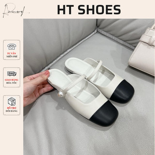 Giày sục bệt C quai đính hạt ngọc dang trọng đế 1cm mũi tròn dễ đi phù hợp phong cách công sở FULLBOX #2914-5