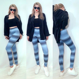 Quần legging ôm, thun thể thao sọc loang màu ombre