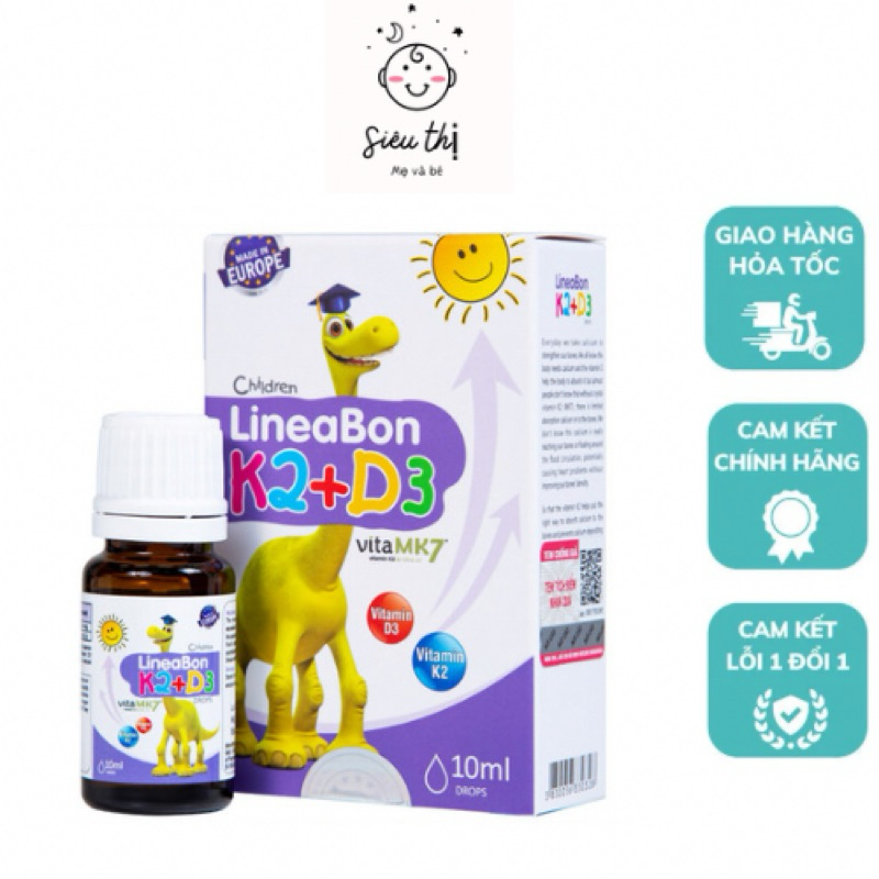 Lineabon Vitamin D3 K2 10ml giúp bé cao lớn, ngủ ngon, giảm còi xương, canxi cho trẻ sơ sinh lineabon k2d3 chính hãng