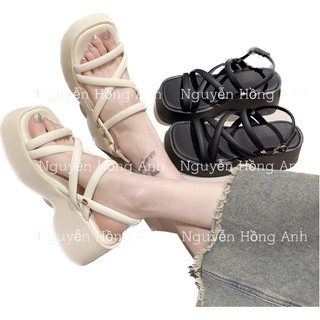 Giày sandal quai đan chéo cài sau đế xuồng cao 6p sd185