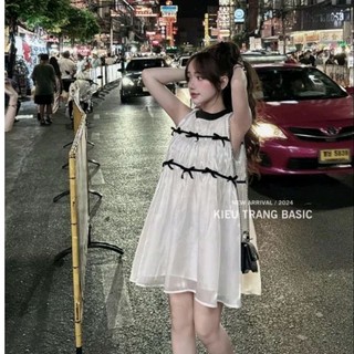 Váy tơ sát nách phối nơ dáng babydoll