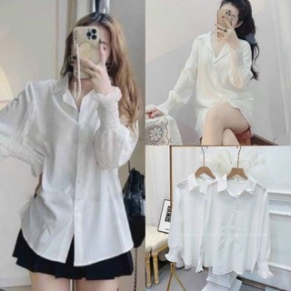 Áo sơ mi trắng dài tay chun size s m - halinh shop - áo sơ mi nữ trắng dáng giấu quần phối tay bo chun