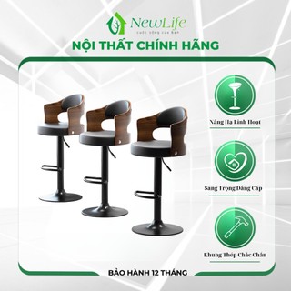 Ghế quầy bar Newlife tinh tế lưng gỗ phối da chân sắt sơn tĩnh điện chống han gỉ nhập khẩu RE083