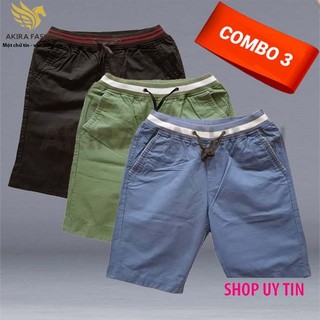 Combo 3 Quần short kaki nam co giãn - Short lưng thun tiện dụng - Short phổ thông Akira