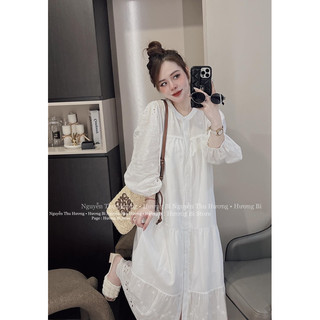 Váy maxi thô phối ren form dài rộng