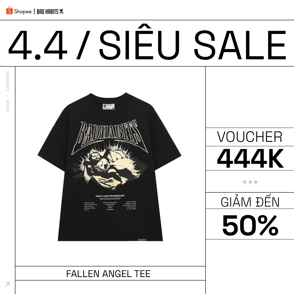 Áo Thun Unisex Bad Habits - Fallen Angel Tee - Local Brand Chính Hãng