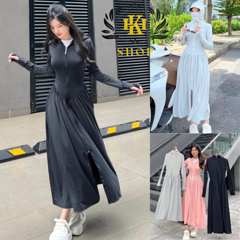 Váy chống nắng Áo chống nắng toàn thân Chất vải hạt xoàn chống tia UV thông thoáng co dãn Tà áo giả váy nhún eo tôn dáng | BigBuy360 - bigbuy360.vn