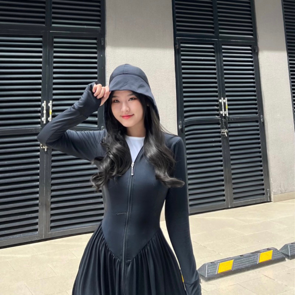Váy chống nắng Áo chống nắng toàn thân Chất vải hạt xoàn chống tia UV thông thoáng co dãn Tà áo giả váy nhún eo tôn dáng | BigBuy360 - bigbuy360.vn