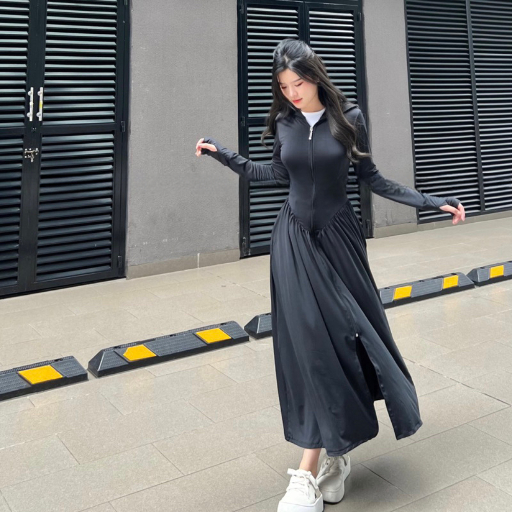 Váy chống nắng Áo chống nắng toàn thân Chất vải hạt xoàn chống tia UV thông thoáng co dãn Tà áo giả váy nhún eo tôn dáng | BigBuy360 - bigbuy360.vn