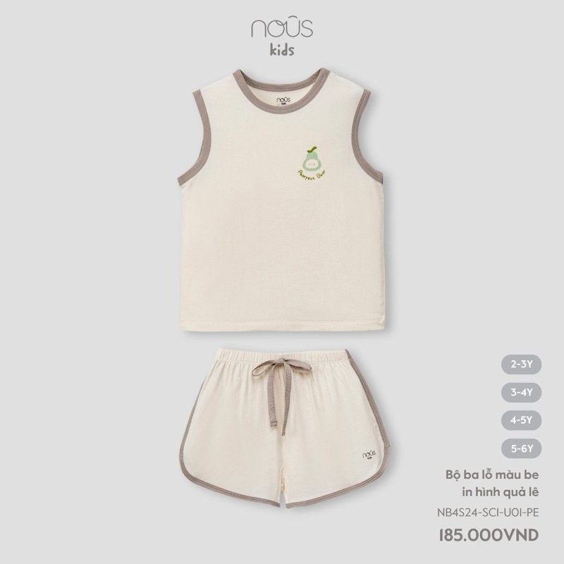 Bộ áo quần cộc tay màu be Nous Kid dành cho bé trai bé gái mùa hè mát mẻ cao cấp