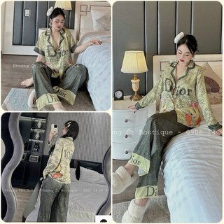 Đồ bộ Pyjama nữ thiết kế in 5D D.O xanh lụa xước Sam cao cấp