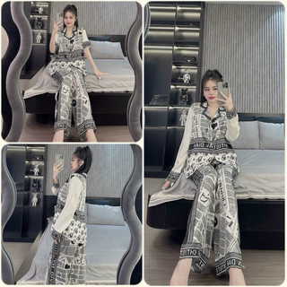 Đồ bộ Pyjama nữ thiết kế in 5D D.O in chữ lụa xước Sam cao cấp