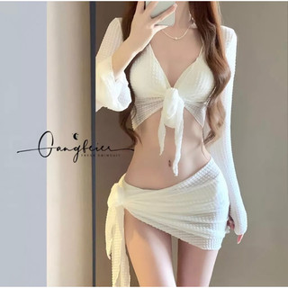 Bikini đồ bơi nữ 2024 bộ bốn mảnh cao cấp trắng gợi cảm chia kỳ nghỉ đồ bơi