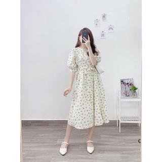 Đầm Váy Hoa Nhí Cỏ May Mắn Body Trắng du lịch biển dáng dài xòe tay ngắn dự tiệc trễ vai 2 dây ulzzang Hiva Cloth