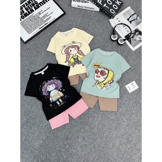 Quần áo bé gái, set bộ cotton áo dáng rộng 3 Style phối quần legging đùi cho bé 10-35kg