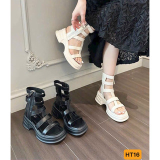 Sandal Boot đế cao 5cm, quai dây chiến binh khoá kéo cổ cao