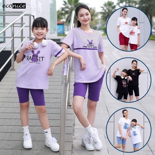 Set đồ bộ quần đùi áo thun cotton mùa hè cho nữ, mẹ và bé gái Econice 2024