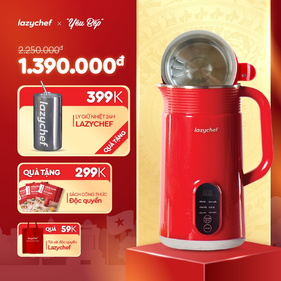 Máy Làm Sữa Hạt 5in1 Lazychef - Máy Xay Nấu Đa Năng Lazychef, Máy Xay Sinh Tố, 6 Lưỡi Dao Kép, Bảo Hành Chính Hãng