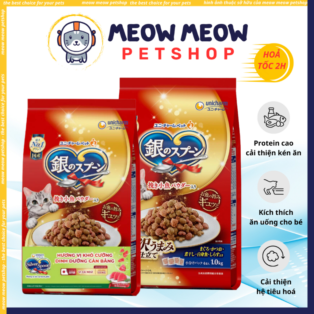 Hạt cho mèo cao cấp SILVER SPOON xuất xứ Nhật Bản TÚI 1KG. Thức ăn khô dinh dưỡng cho mèo SILVER SPO