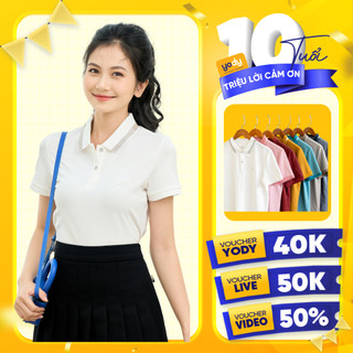 Áo thun polo nữ phối bo YODY vải mắt chim ngắn tay cổ viền cotton thoáng mát thấm hút tốt APN3340