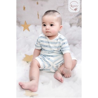 Bộ quần áo cộc cài vai Luxry kẻ sọc, mềm mịn, thoáng mát, họa tiết đáng yêu cho bé trai bé gái
