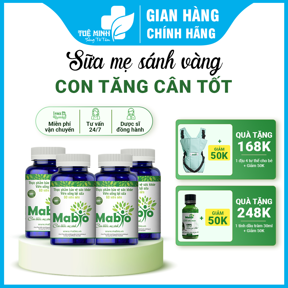 Combo 4 Hộp Lợi Sữa Mabio - Dành Cho Phụ Nữ Sau Sinh Mất Sữa, Ít Sữa, Phục Hồi Sức Khỏe Sau Sinh