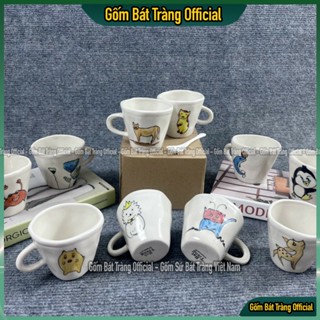  Ly Cốc Méo Ngộ Nghĩnh Họa Tiết Đẹp Ly Sứ  Bát Tràng Có Tay Cầm Kèm Thìa 