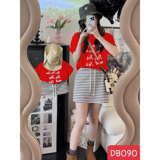 Set đồ đôi mẹ và bé gái quần sọc đỏ db090