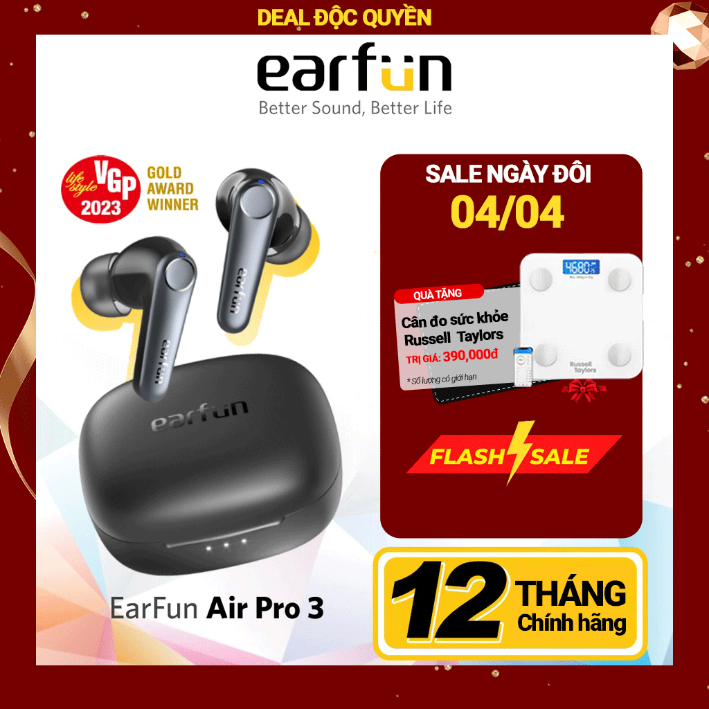 Tai nghe True Wireless Earfun Air Pro 3 lọc gió chống ồn ANC, tìm thiết bị, 6 micro, bluetooth 5.3, kết nối app