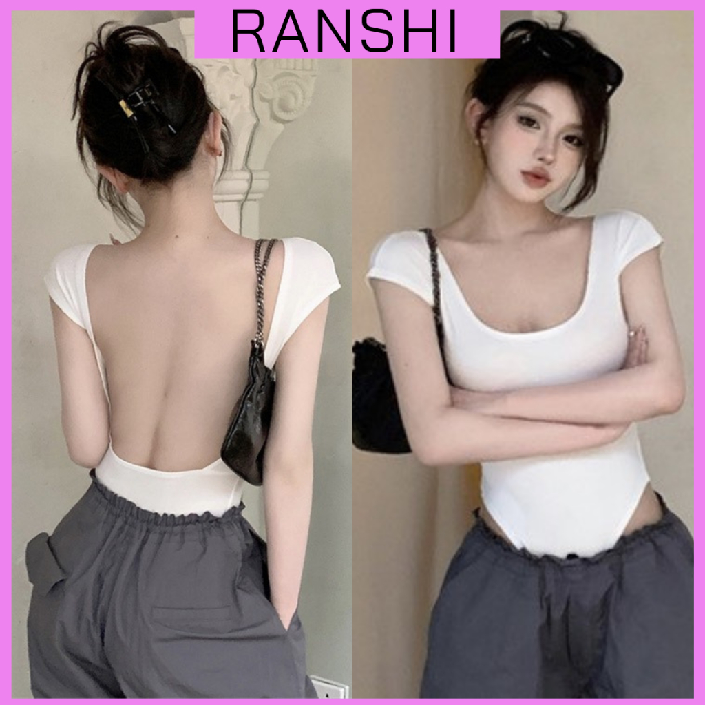 (CÓ SIZE) Áo Bodysuit Tay Ngắn Hở Lưng SẴN MÚT NGỰC RANSHI Style Sexy Năng Động Chất Thun Cotton Mát - RBS039