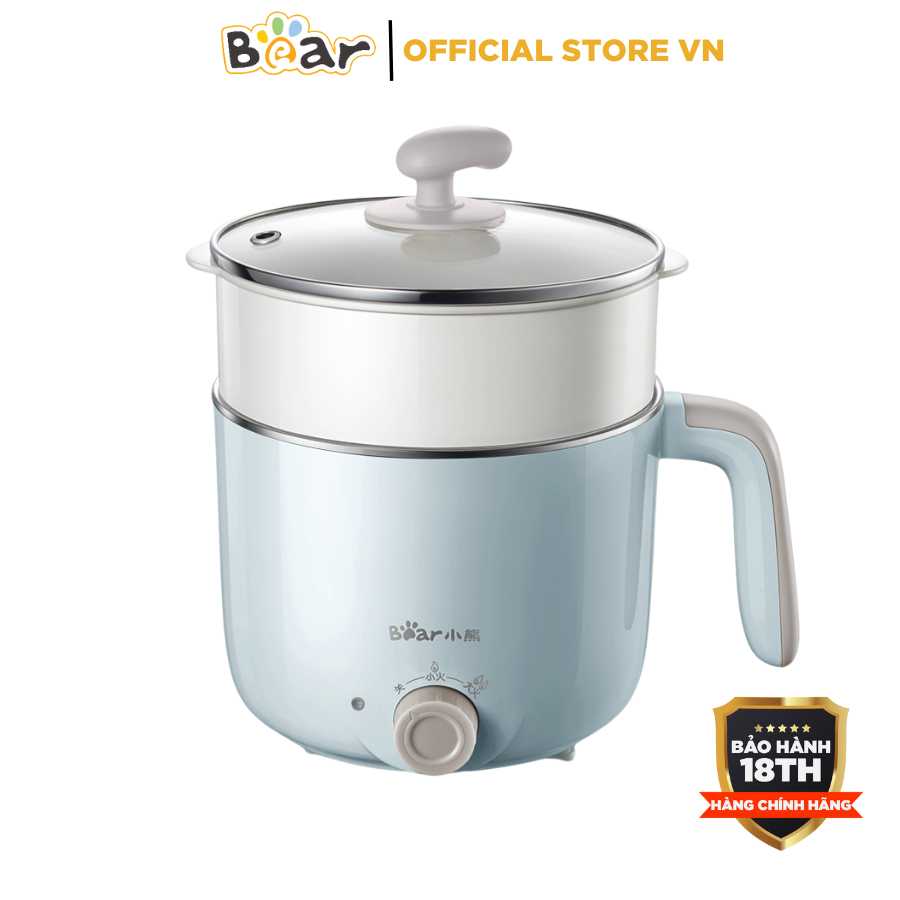 Nồi bếp lẩu điện mini đa năng 1.2L Bear DRG-C12R5, 600W, Ca nấu mì, lẩu, chiên,xào, canh kèm lồng hấp, Bảo hành 18 tháng