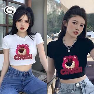 Áo Crcroptop Ôm Body Nữ GẤU DÂU CRUSH Cổ Tròn Tay Ngắn, Áo Thun Crcroptop Kiểu Sexy In Hình Đẹp