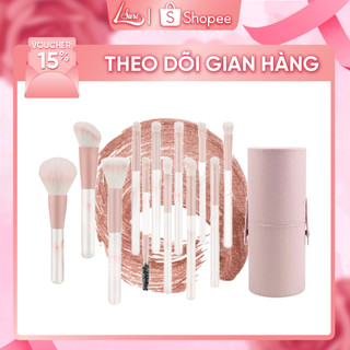 Bộ cọ trang điểm cá nhân gồm 12 cọ đi kèm túi đựng hoặc ống cắm với 2 màu Hồng và xanh