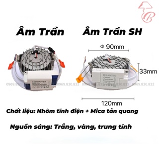 Đèn Âm Trần Đế Đúc 7w 9w Phi 90 và 110 có 1 3 Chế Độ Sáng Trắng Vàng Trung