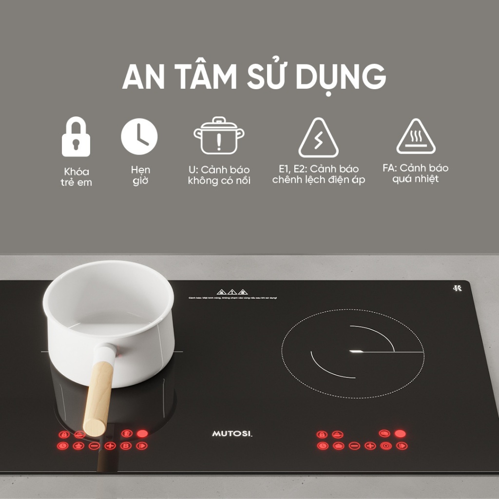 Bếp từ đôi hồng ngoại Mutosi MIF-1236K, Công suất tối đa 4700W, Mặt kính Kanger Ceramic, Bảo hành 24 tháng