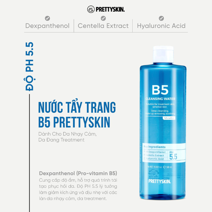 Nước tẩy trang B5 Prettyskin 500ml, Nước Tẩy Trang B5 Pretty Skin Cho Da Nhạy Cảm Da Treatment