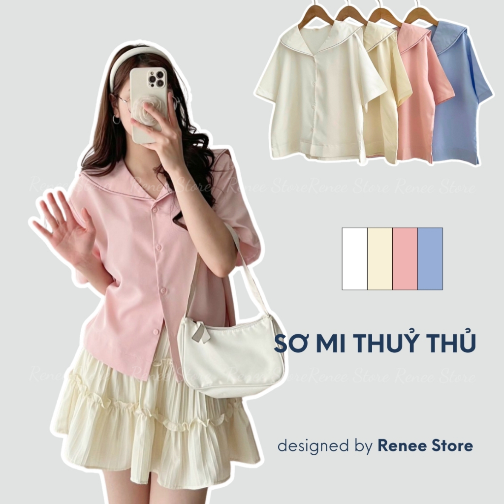 Áo sơ mi thuỷ thủ tay ngắn viền thêu Renee Store - AS2167