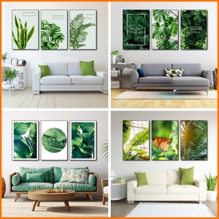 [HCM] Bộ 3 Tranh canvas giá xưởng- tranh treo tường lá xanh kèm khung cao cấp, tặng kèm đinh đa năng