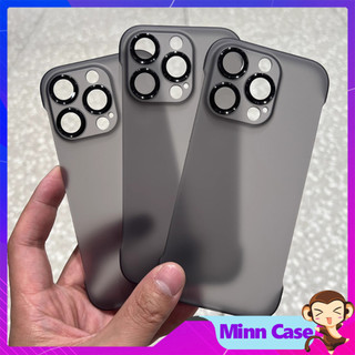 Ốp lưng PC cứng không viền nhám kèm Lens kính viền hợp kim trong suốt bảo vệ 15 14 13 Pro MAX 14 Plus 12 Pro MinnCase
