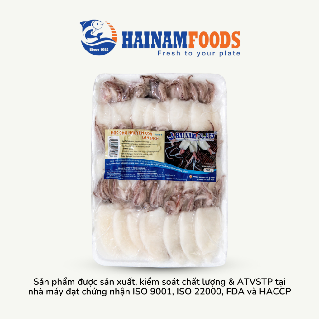 Mực ống nguyên con làm sạch 6-8cm Hải Nam Foods 300g và 500g
