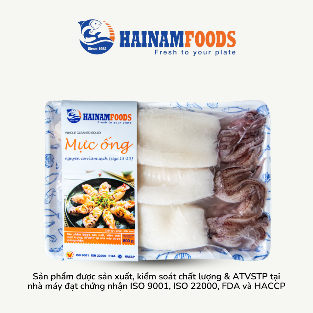Mực ống nguyên con làm sạch cỡ 15-20cm Hải Nam Foods 500g