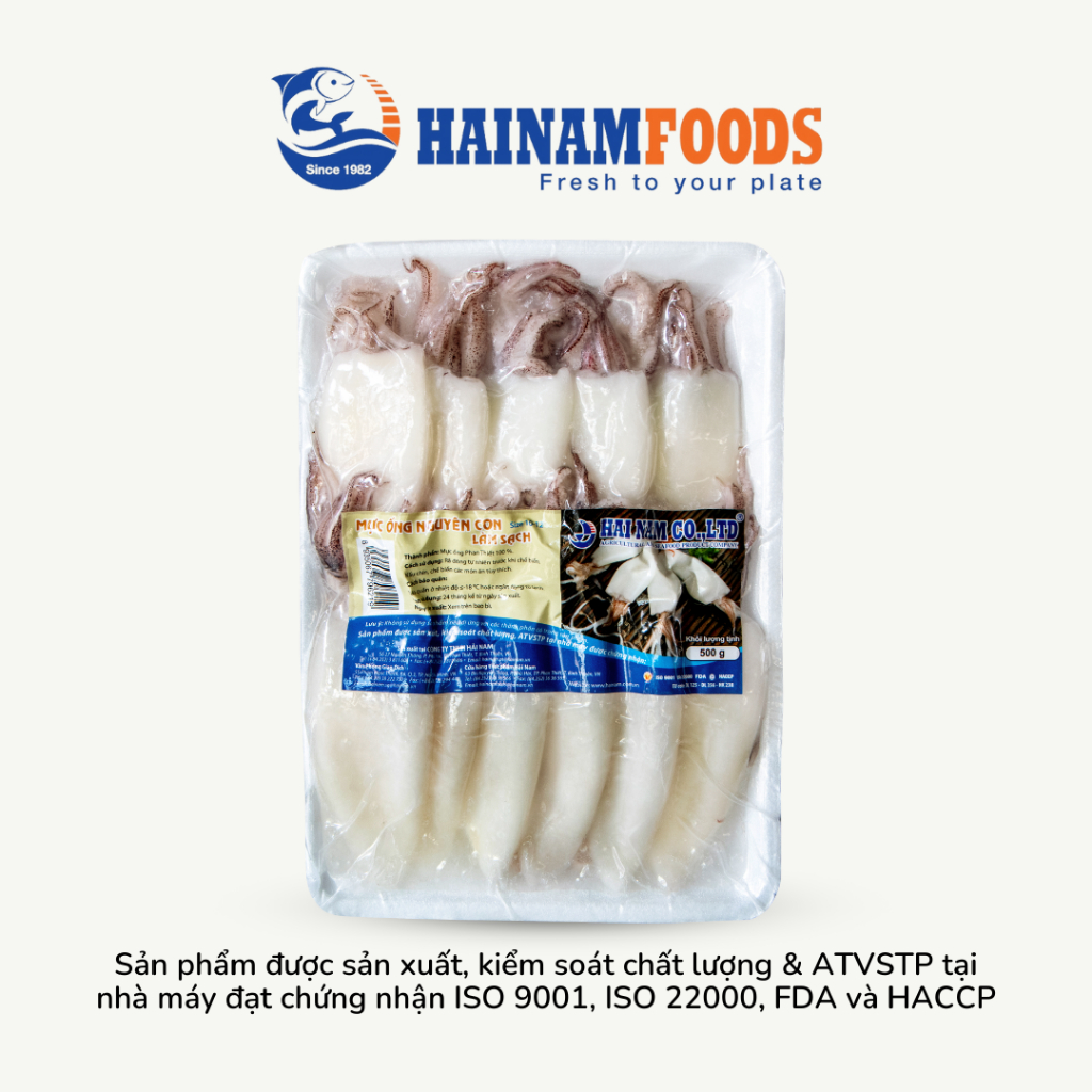 Mực ống nguyên con làm sạch cỡ 10-12cm Hải Nam Foods 500g