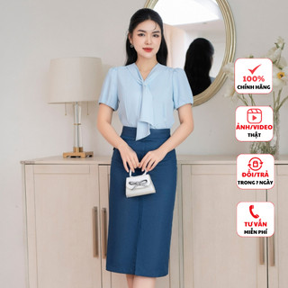 Áo sơ mi nữ FIONA dáng ôm áo sơ mi kiểu tay dúm bồng cổ nơ chất lụa cát Hàn cao cấp F514015